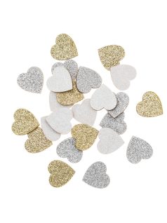   Fa formák, szívek, csillogó (arany, ezüst és fehér), 2x1,5cm, 24 db-os