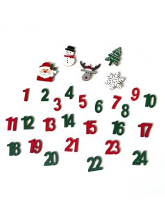   Adventi naptár kiegészítő szett, fa számok 1-24-ig, karácsonyi formákkal
