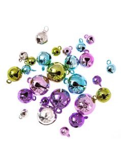   Csengők, fűzhető, 26 db/csomag, 5-15mm-es, vegyes pasztell színekben