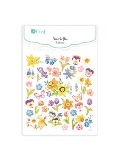 Matrica, tavaszi virágok, csillogó díszítéssel, 15x17cm