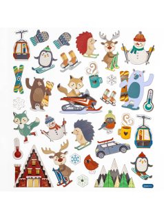 Karácsonyi matrica, 15x17cm, téli sportok