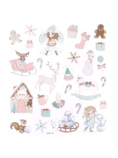   Karácsonyi matrica, csillogó, pasztell téli kollekció, 15x17cm