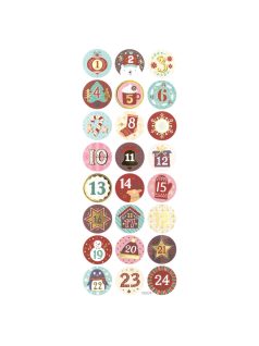  Karácsonyi matrica, adventi naptár, számok 1-24-ig, kör alakú