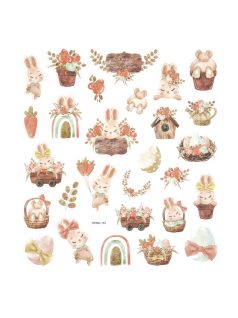   Matrica, húsvéti, nyuszik, csillogó, country easter, 15x17cm