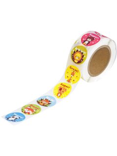   Motivációs matricakészlet tekercsen, 2,5cm széles, állatok angol feliratokkal, 500 db-os