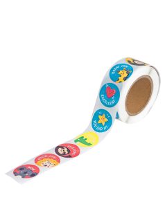   Motivációs matricakészlet tekercsen, 2,5 cm széles, figurák angol feliratokkal, 500 db-os