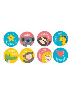   Motivációs matricakészlet tekercsen, 2,5 cm széles, figurák angol feliratokkal, 500 db-os