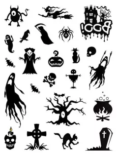 Halloween tetoválás matrica, 23 db-os, fekete-fehér