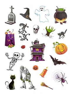 Halloween tetoválás matrica, 20 db-os, színes