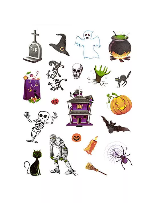 Halloween tetoválás matrica, 20 db-os, színes