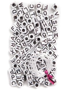 Betű gyöngyök, fehér kocka, 130 db/csomag