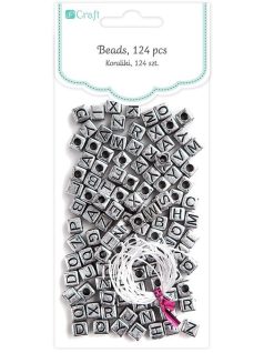 Betű gyöngyök, ezüst kocka, 124 db/csomag