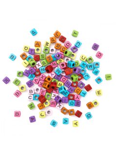   Betű gyöngyök, színes kocka, fekete betűk, kb. 160 db/csomag