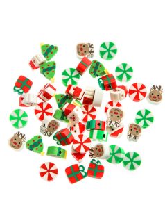   Polimer agyaggyöngyök, karácsonyi minták és formák, 1cm-es, 48 db/csomag