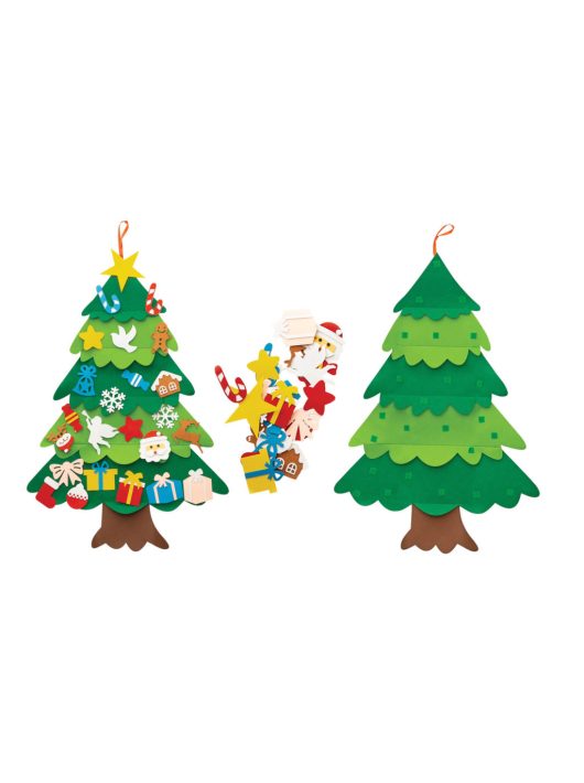 Filc dekorálható karácsonyfa (100x69cm) díszekkel, 26 db-os készlet