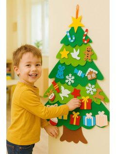   Filc dekorálható karácsonyfa (100x69cm) díszekkel, 26 db-os készlet