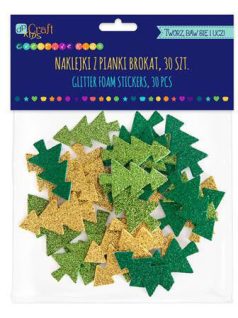   Dekorgumi, öntapadós, karácsonyfák, csillogó, 30 db-os, zöld-arany