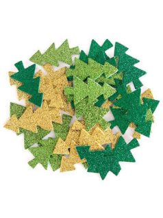   Dekorgumi, öntapadós, karácsonyfák, csillogó, 30 db-os, zöld-arany