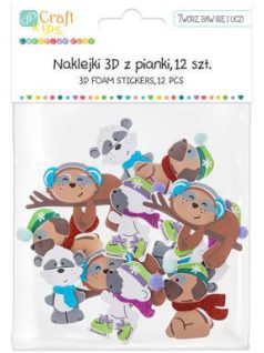   Dekorgumi, öntapadós, állatok téli ruhában, 3D, 12 db-os