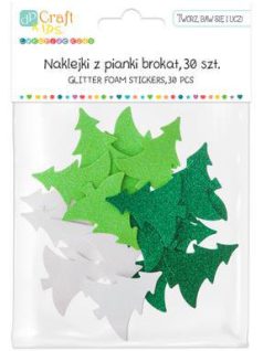   Dekorgumi, öntapadós, karácsonyfák, csillogó, 30 db-os, fehér-zöld