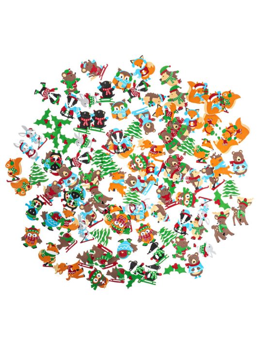 Dekorgumi, öntapadós, karácsonyi állatok, 120 db-os