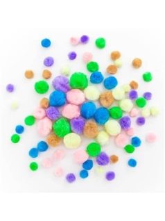 Pom-pom, pasztell színek, 1-2,5 cm-es, 78 db/csomag