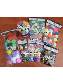 Pom-pom, neon színek, 1-2,5 cm-es, 78 db/csomag