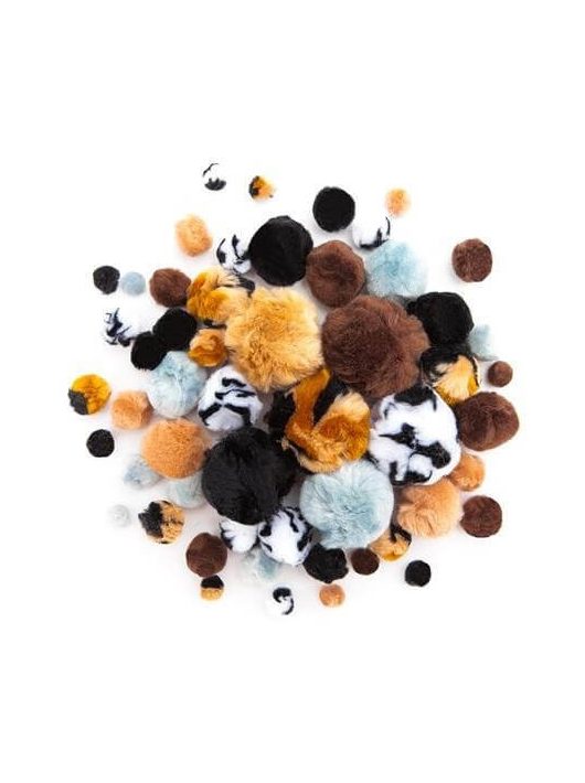 Pom-pom, állatmintás, 1-5 cm-es, 56 db/csomag