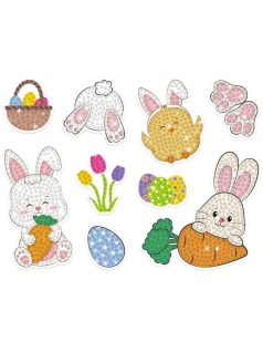  Gyémántfestés szett, húsvéti matricák, nyuszik és tojások, 9 db/csomag