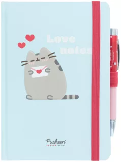   Pusheen cicás napló gumis pánttal, A/5, 96 lapos, világító tollal, Love notes