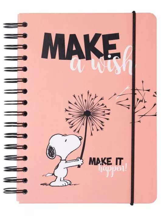 Snoopy bullet journal, napló, spirál, A/5, 90 lapos, Make a wish