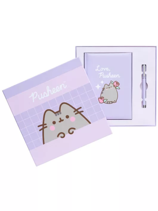 Pusheen cicás notesz tollal, A/5, díszdobozban, Moments, lila