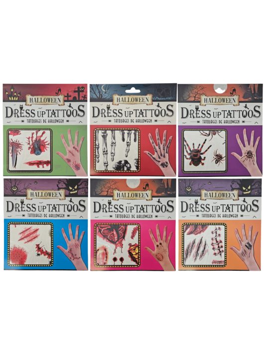 Halloween tetoválás matrica, Dress up tattoos, 19x17cm, többféle