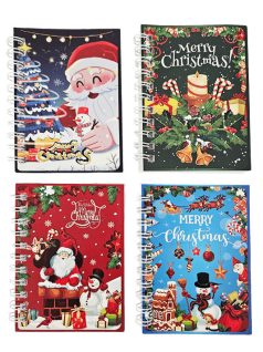 Karácsonyi notesz, spirál, 8x10,5cm, vonalas, 4 féle