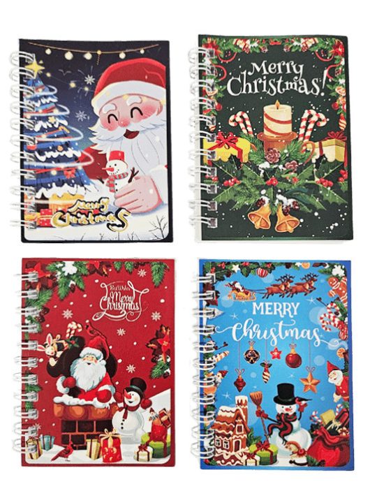 Karácsonyi notesz, spirál, 8x10,5cm, vonalas, 4 féle