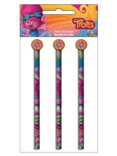 Trolls grafitceruza nagy kerek radírral, 3 db/csomag