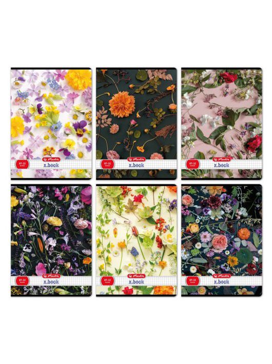 Herlitz tűzött füzet A/4, 32 lap kockás, Flower, többféle