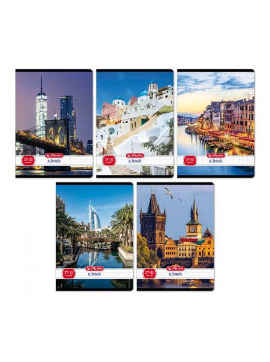 Herlitz tűzött füzet A/5, 32 lap kockás, City, többféle