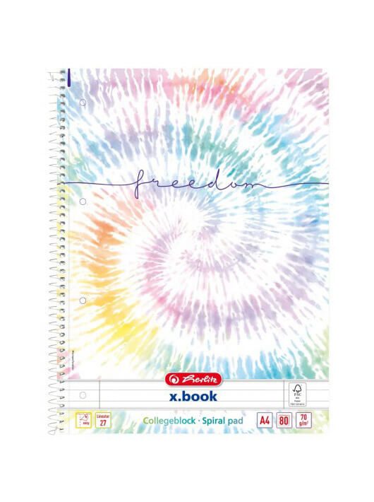 Herlitz spirál füzet A/4, vonalas, 80 lapos, Batik Freedom, szivárványos