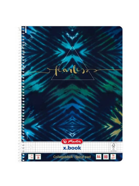 Herlitz spirál füzet A/4, kockás, 80 lapos, Batik Fearless, kék-zöld