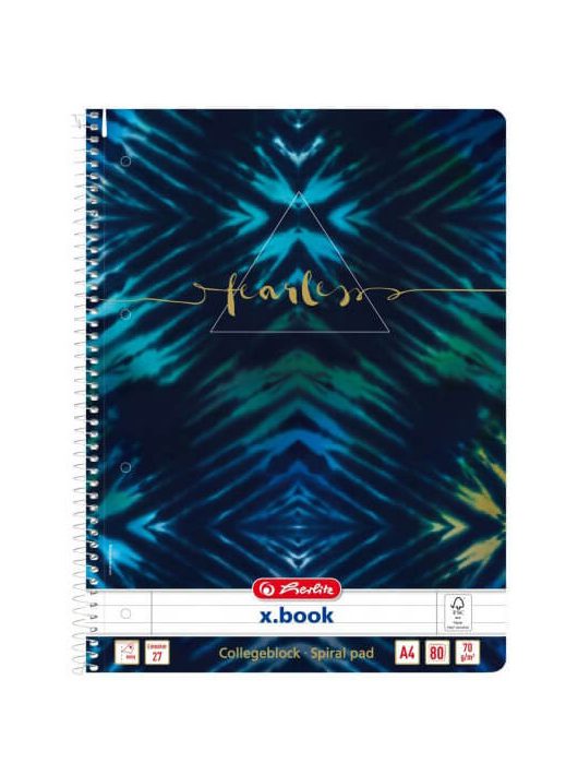 Herlitz spirál füzet A/4, vonalas, 80 lapos, Batik Fearless, kék-zöld