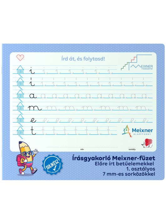 Meixner írásgyakorló füzet, 1.osztály, előre írt betűelemekkel, 7 mm sorköz, 32 lapos, ICO Süni