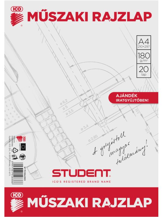 Műszaki rajzlap (famentes rajzlap) A/4, 180g, 20 lap/cs, Student
