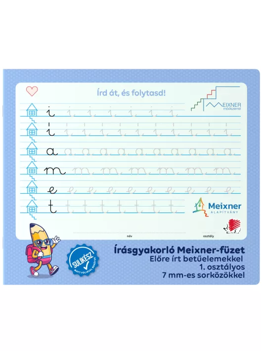 Meixner írásgyakorló füzet, 1.osztály, előre írt betűelemekkel, 7 mm sorköz, 32 lapos, ICO Süni