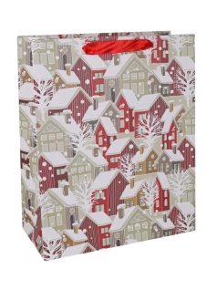   Karácsonyi ajándéktáska 23x18x10cm, közepes, havas házikók
