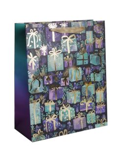   Karácsonyi ajándéktáska 23x18x10cm, közepes, kék-lila ajándékcsomagok