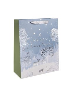   Karácsonyi ajándéktáska 23x18x10cm, közepes, kék-fehér, Boldog Karácsonyt!