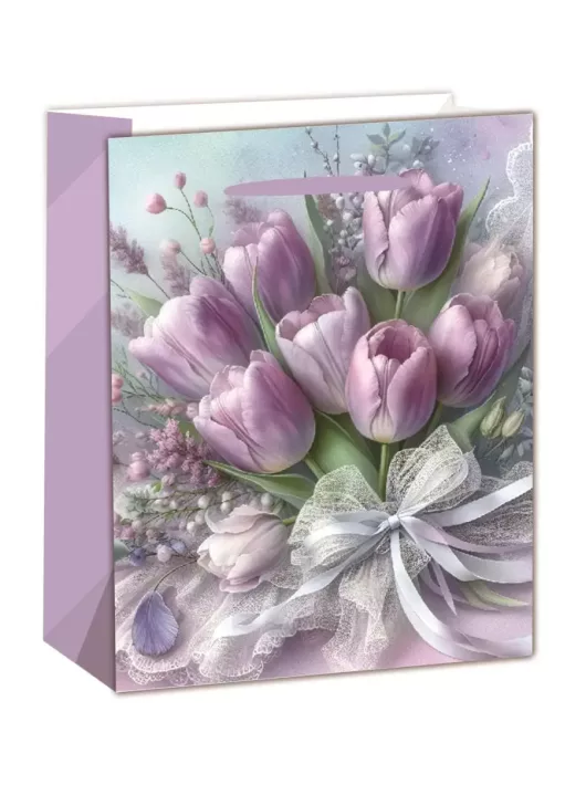 Ajándéktáska 23x18x10cm, közepes, tulipán csokor