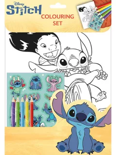   Kifestős szettek, 8 kifestő, egy matricás lap és 5 színes ceruza, 20x29cm, Lilo & Stitch