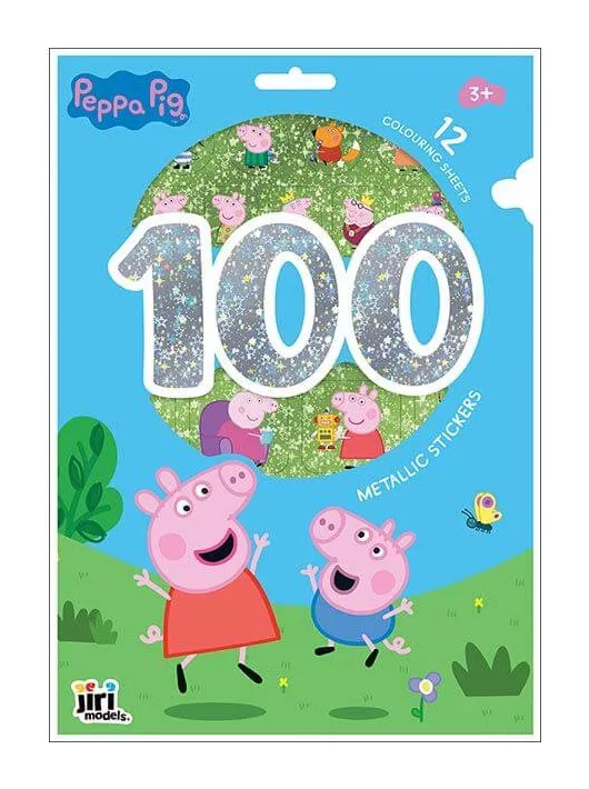 100 fémes matrica kifestő lapokkal, 12 színezhető lap + matricák, Peppa malac